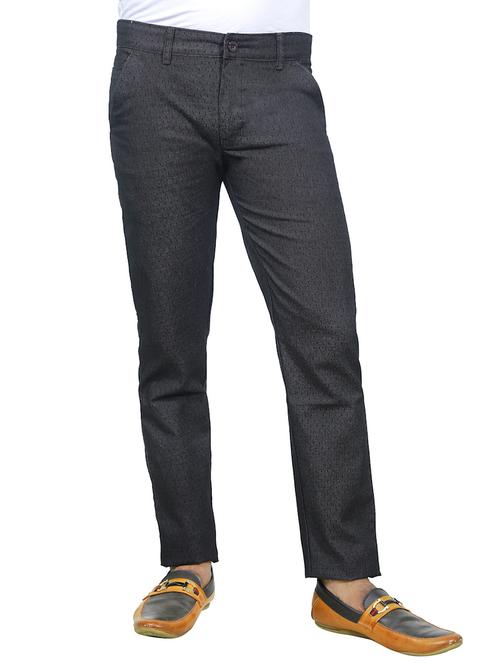 black cotton flat front casual trousers - 12299242 - Very Small Image - 1