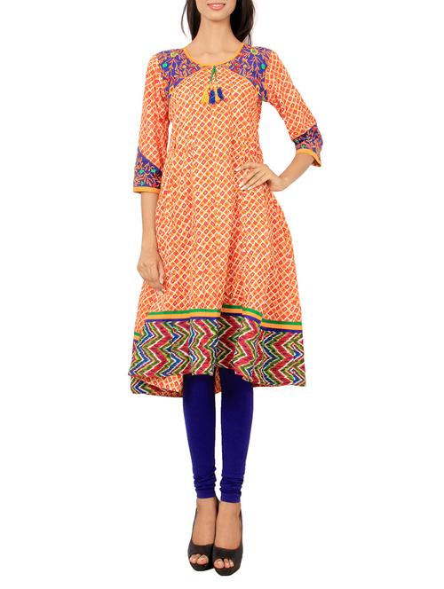 orange cotton anarkali kurta - 12299704 - Very Small Image - 1
