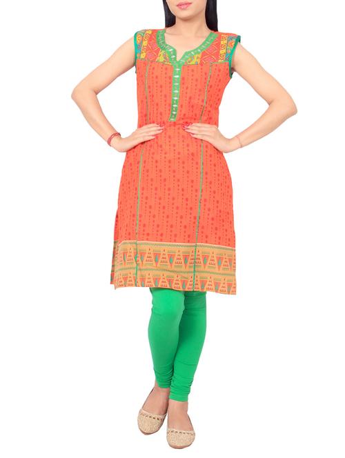 orange cotton straight kurta - 12299712 - Very Small Image - 1