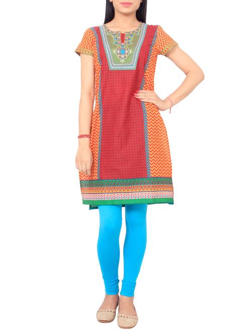 orange cotton straight kurta - 12299717 - Very Small Image - 1