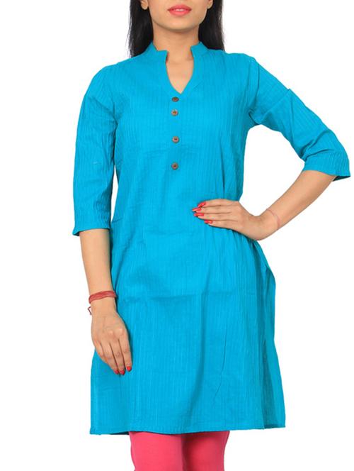 turquoise cotton solid straight kurta - 12299721 - Very Small Image - 1