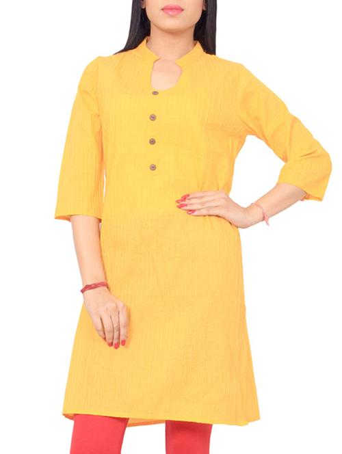 yellow cotton straight kurti - 12299722 - Very Small Image - 1
