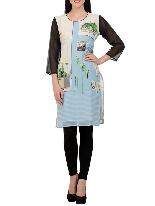 sky blue georgette straight kurti - 12300601 - Very Small Image - 1