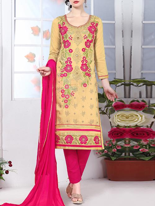 yellow cotton unstitched suit - 12300722 - Very Small Image - 1
