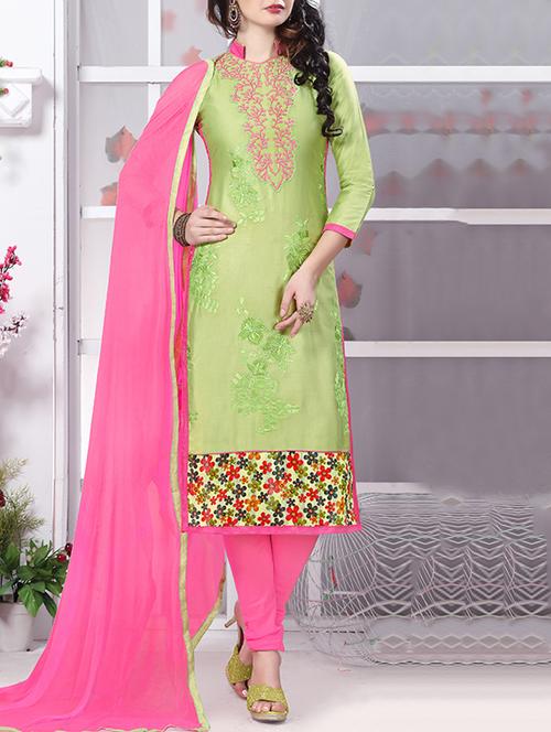 green cotton unstitched suit - 12300729 - Very Small Image - 1