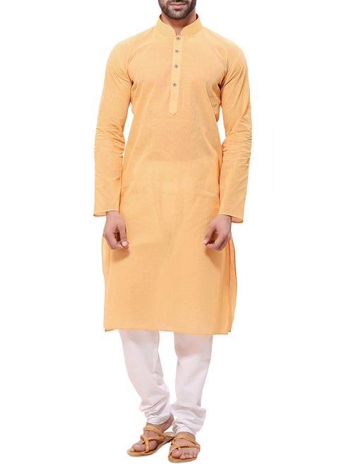 light yellow striped cotton kurta pyjama set - 12300743 - Very Small Image - 1