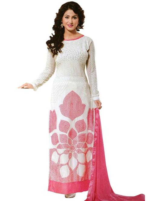 white georgette semistitched suit - 12303111 - Very Small Image - 1