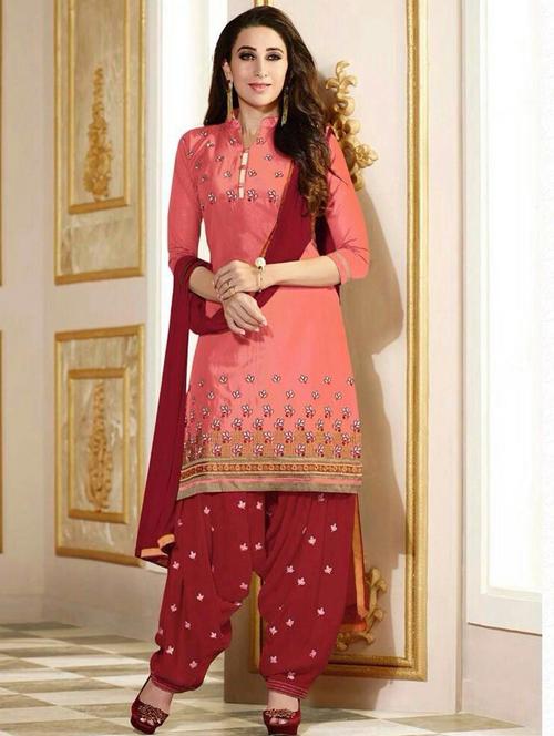 orange cotton semistitched suit - 12303212 - Very Small Image - 1