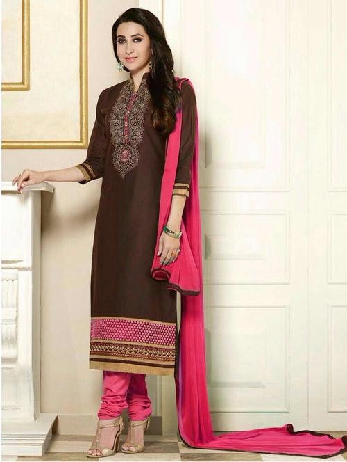 brown cotton semistitched suit - 12303213 - Very Small Image - 1