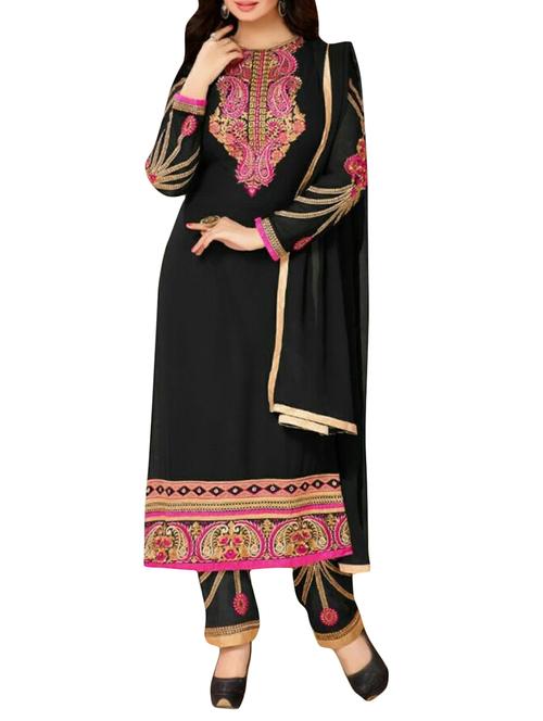 black georgette semistitched suit - 12303220 - Very Small Image - 1