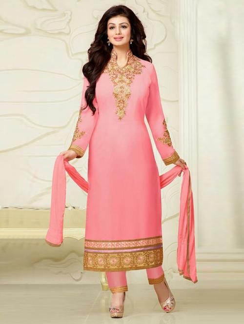 red georgette semistitched suit - 12303222 - Very Small Image - 1
