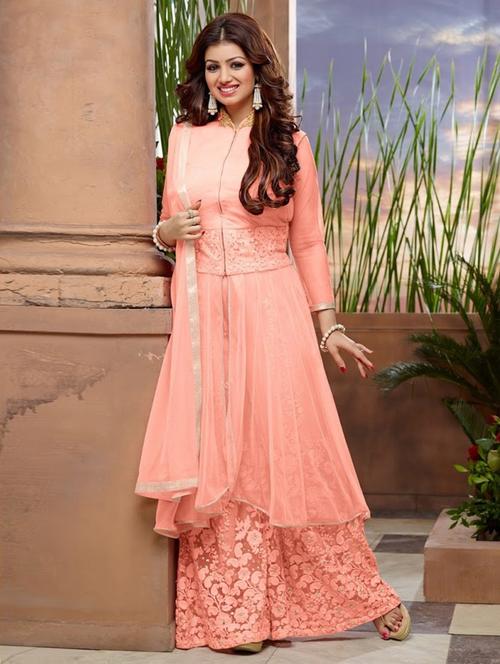 orange georgette semistitched suit - 12303235 - Very Small Image - 1