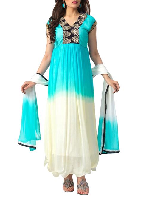 blue georgette semistitched suit - 12303260 - Very Small Image - 1