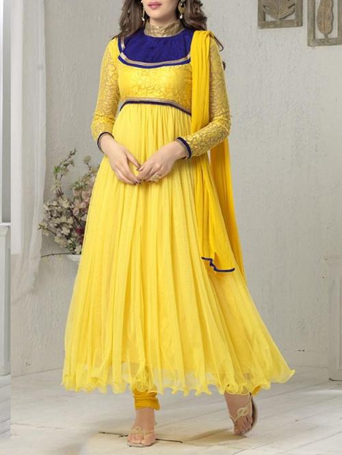 yellow net semistitched suit - 12303277 - Very Small Image - 1