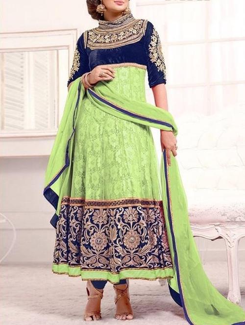 green net semistitched suit - 12303311 - Very Small Image - 1
