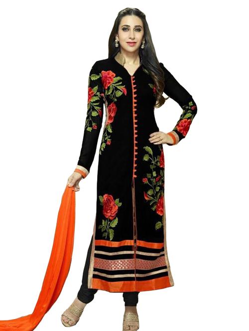 black georgette semistitched suit - 12303341 - Very Small Image - 1