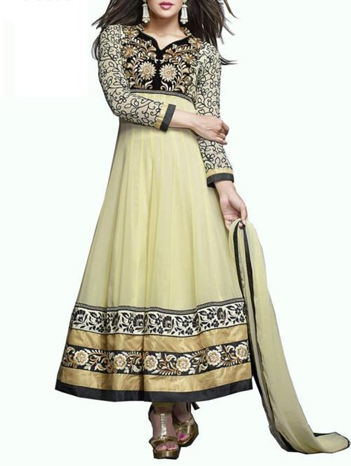 beige georgette semistitched suit - 12303343 - Very Small Image - 1
