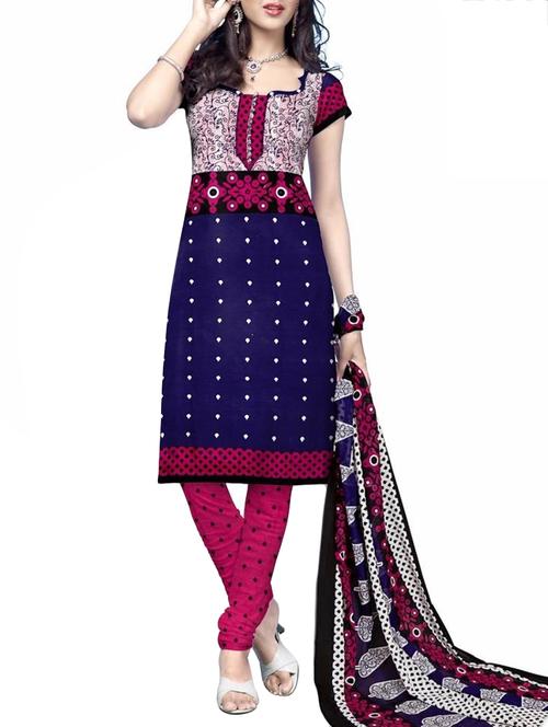 blue cotton semistitched suit - 12303353 - Very Small Image - 1