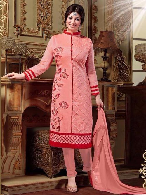 orange cotton semistitched suit - 12303372 - Very Small Image - 1