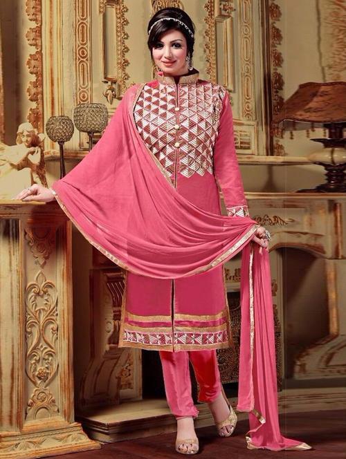 red cotton semistitched suit - 12303374 - Very Small Image - 1