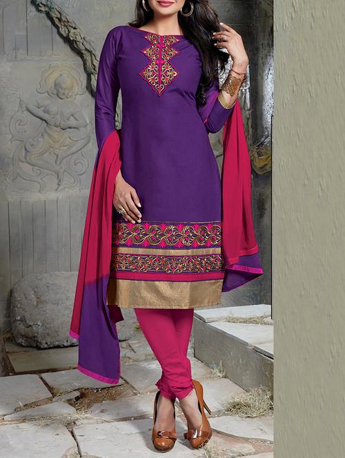 blue cotton semistitched suit - 12303384 - Very Small Image - 1