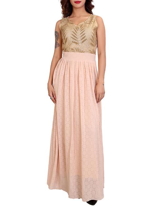 orange georgette maxi dress - 12306776 - Very Small Image - 1