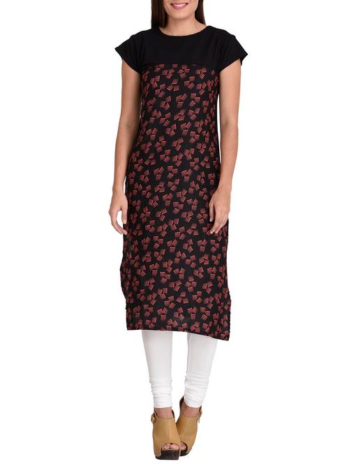 black crepe regular kurta - 12308765 - Very Small Image - 1