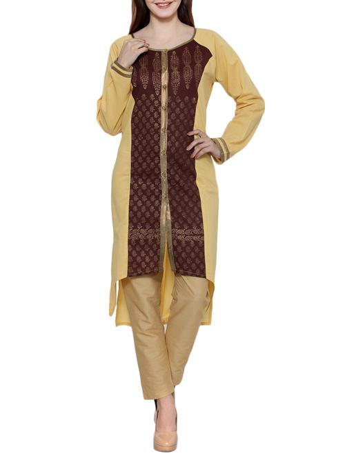 beige rayon high-low kurta - 12308852 - Very Small Image - 1