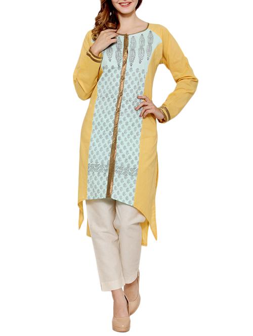 beige cotton blend asymmetric kurta - 12308853 - Very Small Image - 1