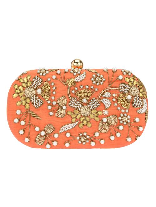 orange silk embellished clutch - 12309502 - Very Small Image - 1