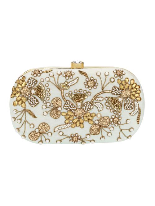 white silk embellishedd clutch - 12309503 - Very Small Image - 1