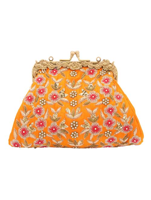orange synthetic leather embellished clutch cum sling - 12309539 - Very Small Image - 1
