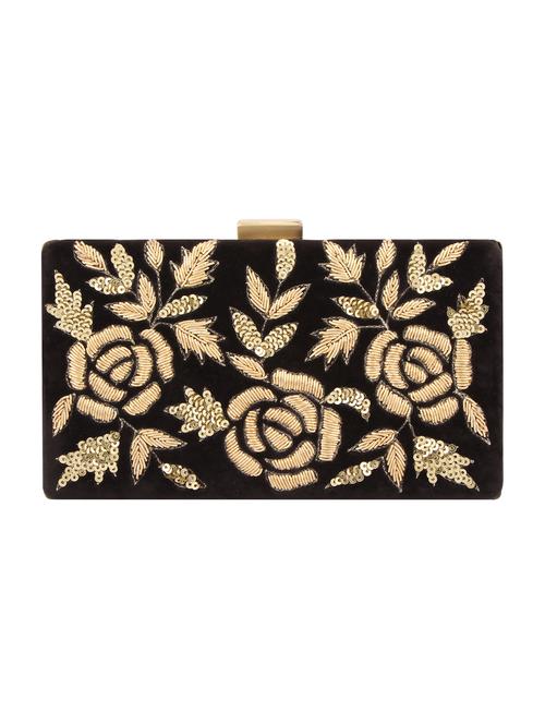 black synthetic leather embellished clutch cum sling - 12309542 - Very Small Image - 1