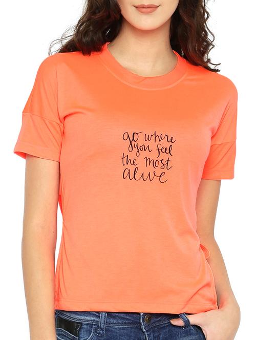 orange printed polyester regular tee - 12310354 - Very Small Image - 1
