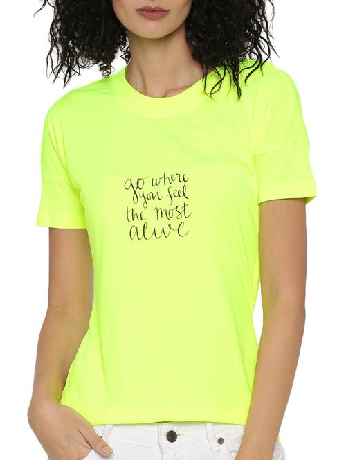 lemon yellow printed polyester regular tee - 12310355 - Very Small Image - 1