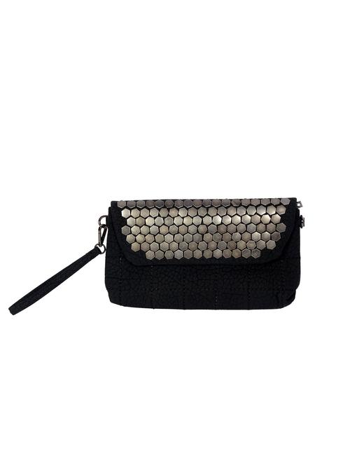 black leatherette textured studded clutch - 12311134 - Very Small Image - 1