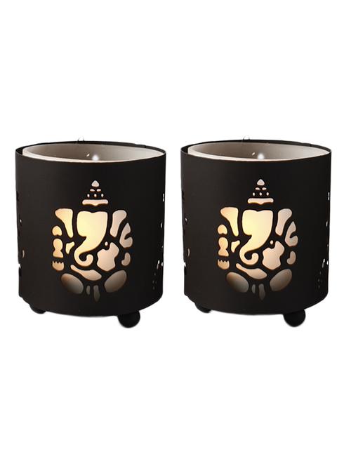 anasa set of 2 ganesha laxmi white tealight candle holder - 12311302 - Very Small Image - 1
