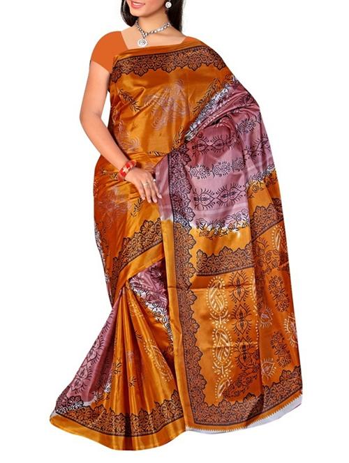 orange silk printed saree with blouse - 12313541 - Very Small Image - 1