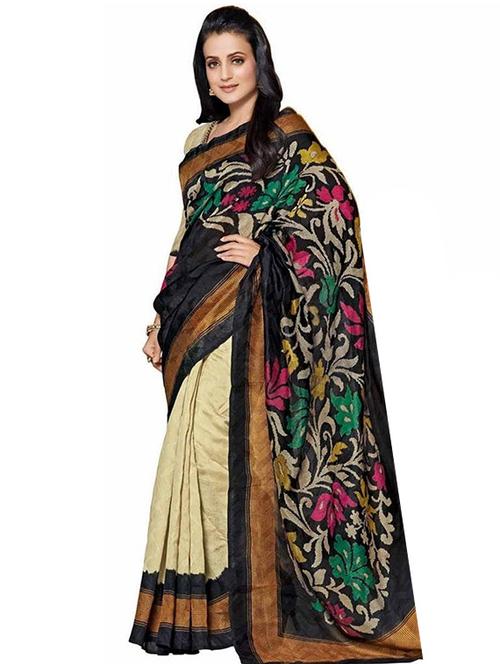 black silk printed saree with blouse - 12313543 - Very Small Image - 1