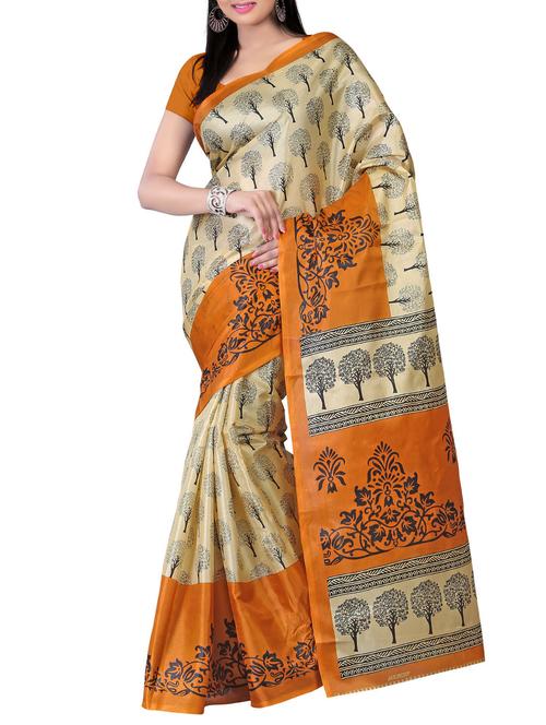 yellow silk printed saree with blouse - 12313559 - Very Small Image - 1