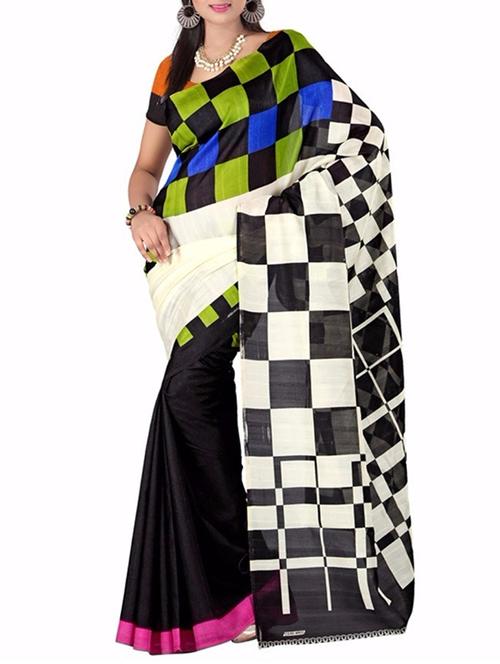 black silk printed saree with blouse - 12313566 - Very Small Image - 1