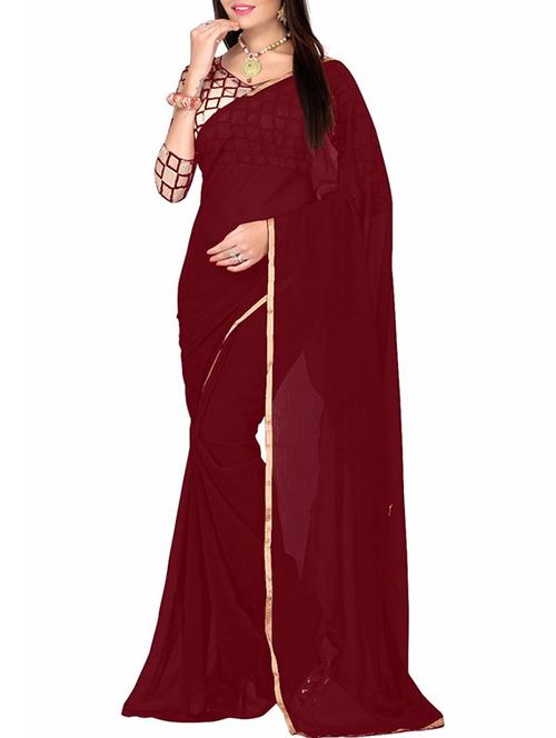 maroon chiffon printed saree with blouse - 12313583 - Very Small Image - 1