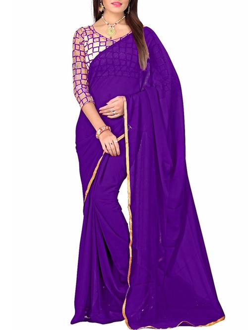 purple chiffon printed saree with blouse - 12313584 - Very Small Image - 1