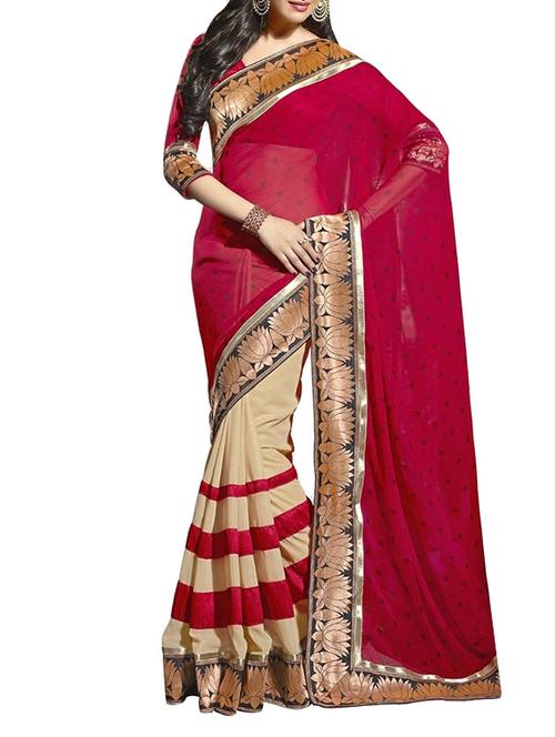 red georgette printed saree with blouse - 12313589 - Very Small Image - 1