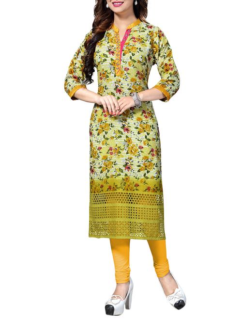 yellow cotton aline kurti - 12313718 - Very Small Image - 1