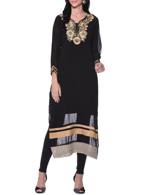 black chiffon straight kurti - 12315744 - Very Small Image - 1