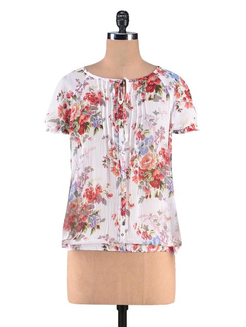 offwhite polychiffon floral print top - 1231912 - Very Small Image - 1