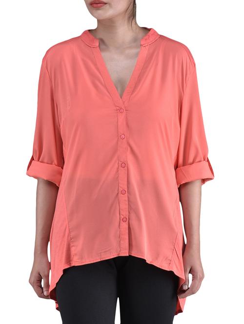 orange plain poly crepe viscose knit top - 1231941 - Very Small Image - 1