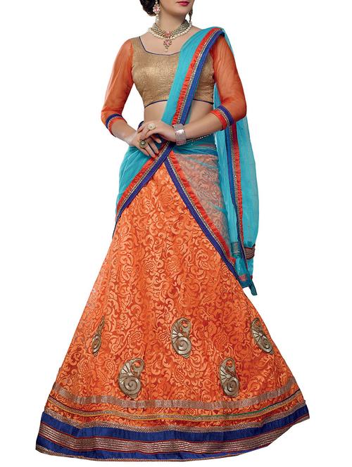 orange net embellished saree lehenga - 12320396 - Very Small Image - 1