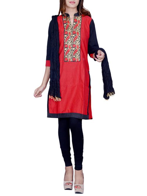 red cotton stitched suit set - 12323266 - Very Small Image - 1